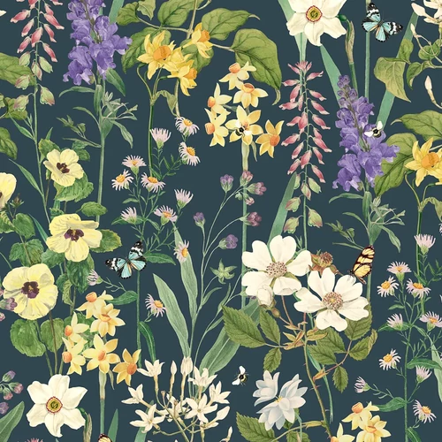 RHS Flower Medley sötétkék tapéta
